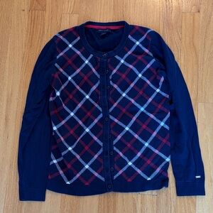 Tommy Hilfiger Navy Plaid Cardigan Sweater